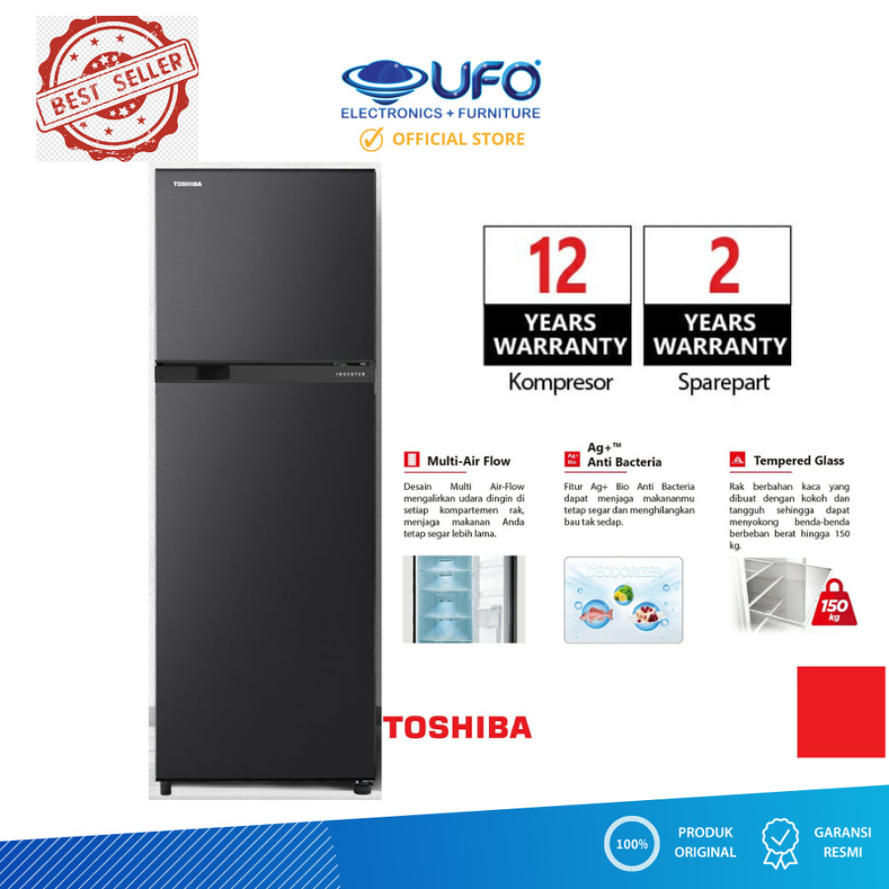 Toshiba Kulkas 2 Pintu Origin Inverter 180 Liter GRB22IS(SK) UFO